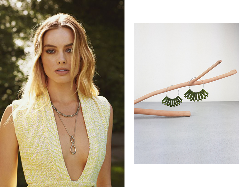 Square shaped face Margot Robbie and Moy earrings