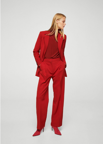 Mango red structured textured blazer 