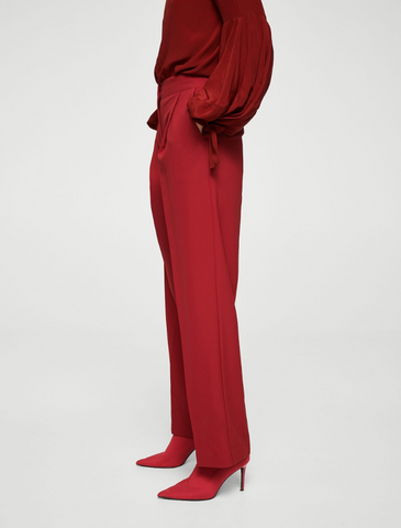 Mango Pleat Textured Trousers Red