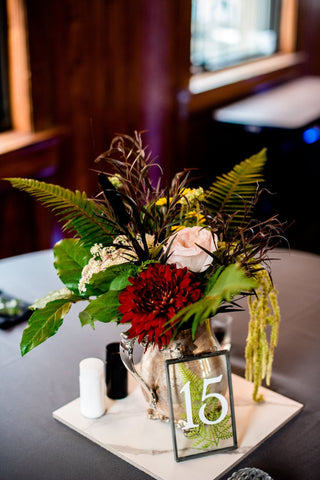 moody and romantic flower arrangement