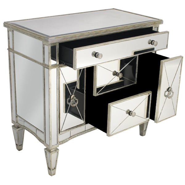 Mirrored Dresser Nightstand Antique Ribbed Sapphire Decor