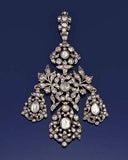 An 18th century rose-cut diamond pendant of Girandole design, set throughout with foiled rose-cut diamonds, in a later fitted case