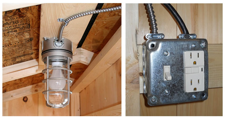 light bulb and outlet in chicken coop