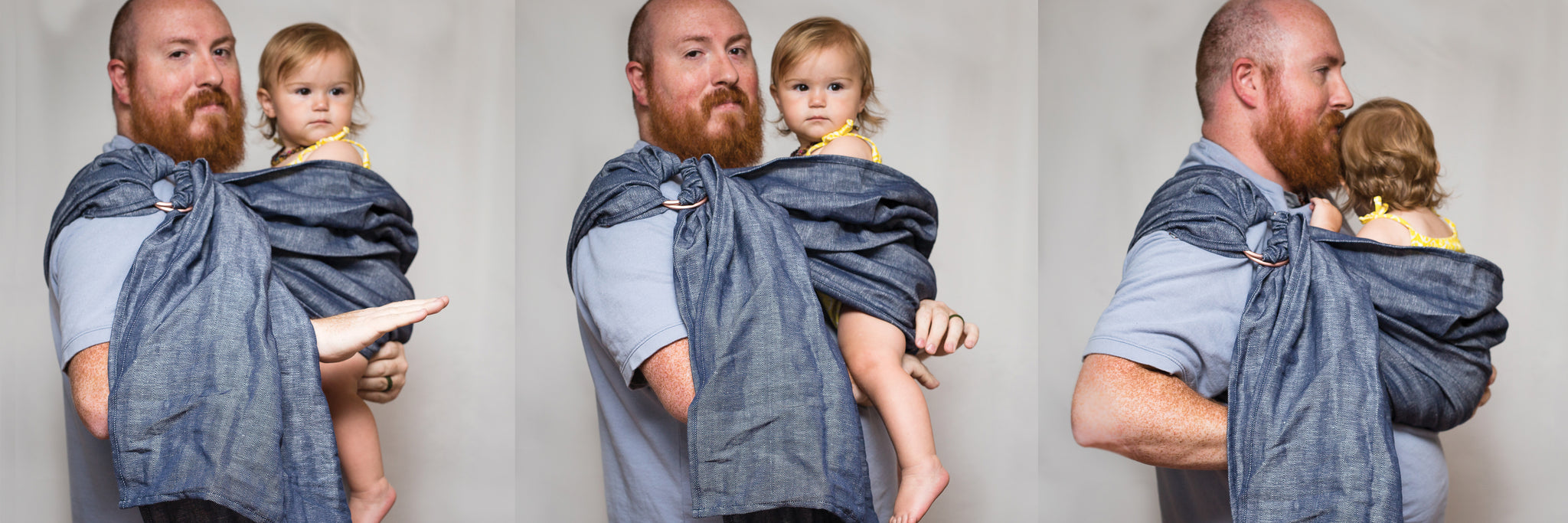 How to use a Studio Tekhni ring sling baby carrier.  Easy, stylish, modern linen fabric carriers from newborn and beyond.  A baby and registry essential item.