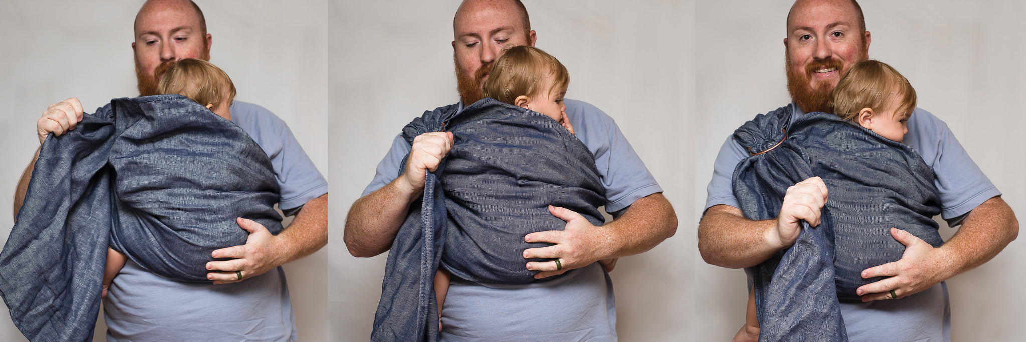 How to use a Studio Tekhni ring sling baby carrier.  Easy, stylish, modern linen fabric carriers from newborn and beyond.  A baby and registry essential item.