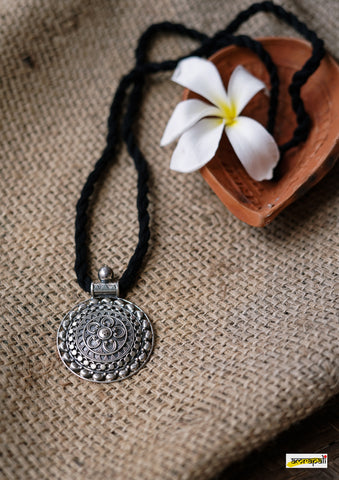 Pure Silver Tribal Art Embossed Pendant Necklace