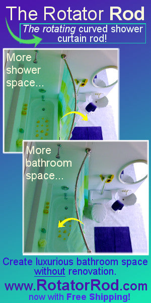 Expand Small Shower & Bathroom Space Easily with 1 Simple Upgrade: Rotator Rod, the curved shower rod that flips!