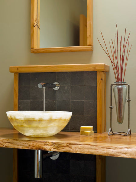 gorgeous polished onyx vessel sink in natural bathroom... Bathroom Design Ideas: Beautiful Sink Inspiration from Bathroom Bliss by Rotator Rod