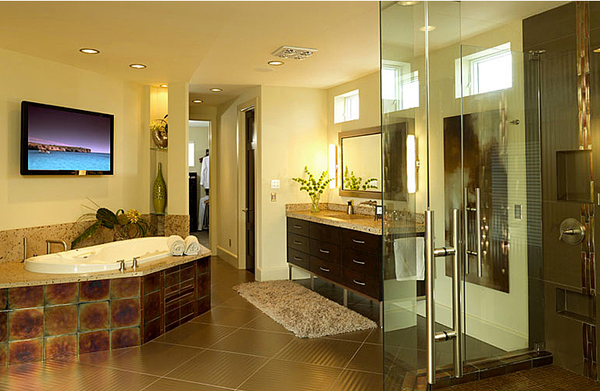 high-tech Miami bathroom with brown tile... Bathroom Design Trends: Miami Style from Bathroom Bliss by Rotator Rod