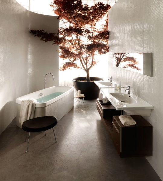 large modern bathroom with beautiful tree... Bathroom Style Trends: Bathroom Plant Ideas from Bathroom Bliss by Rotator Rod