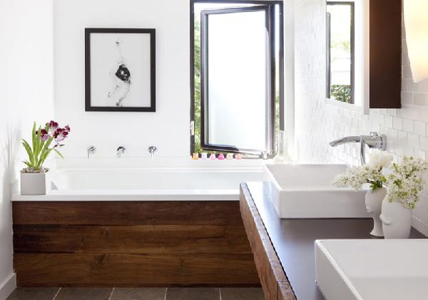 white bathroom with rustic wood cabinetry... Beautiful Bathroom Inspiration: Contemporary Rustic Design from Bathroom Bliss by Rotator Rod