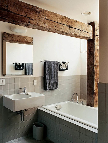 bathroom with modern bathroom accessories and exposed rustic wood beams... Beautiful Bathroom Inspiration: Contemporary Rustic Design from Bathroom Bliss by Rotator Rod