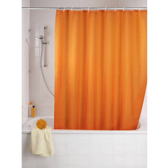 bright orange shower curtain perfect for Halloween... Beautiful Bathroom Inspiration: Fall Decorating Ideas from Bathroom Bliss by Rotator Rod