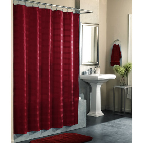 elegant red shower curtain perfect for autumn... Beautiful Bathroom Inspiration: Fall Decorating Ideas from Bathroom Bliss by Rotator Rod