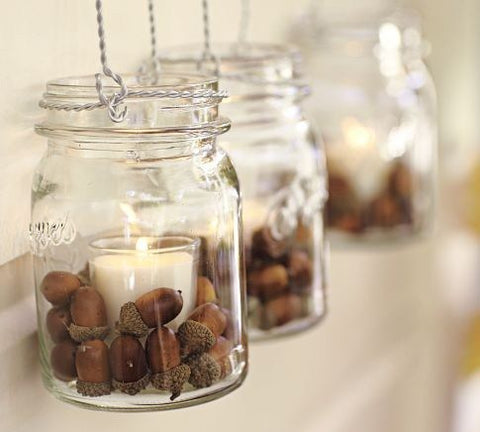 acorns and small votive candles in jars... Beautiful Bathroom Inspiration: Fall Decorating Ideas from Bathroom Bliss by Rotator Rod