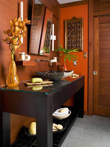 zen-inspired bathroom the color of autumn leaves... Beautiful Bathroom Inspiration: Fall Decorating Ideas from Bathroom Bliss by Rotator Rod