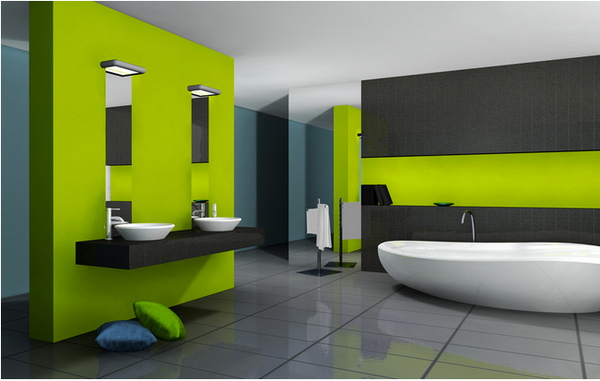 bright green and gray modern bathroom... Modern Bathroom Inspiration from Bathroom Bliss by Rotator Rod 