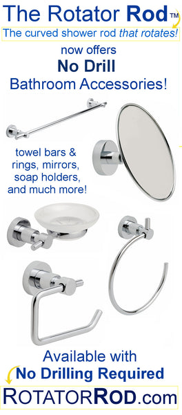 Rotator Rod's New Bathroom Accessories - With No Drilling Required! from Bathroom Bliss by Rotator Rod