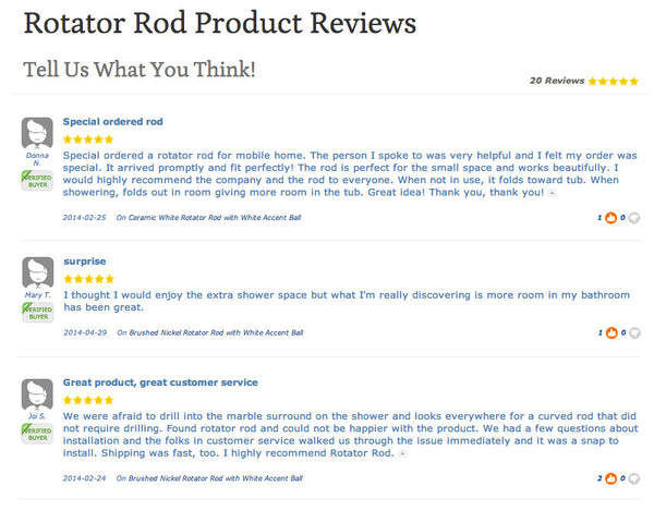 5 star product reviews from certified Rotator Rod buyers... Expand Your Bathroom Easily with Rotator Rod, the Curved Shower Rod that Rotates