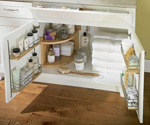 under the sink bathroom cabinet storage and organization... Small Bathroom Chic: Space Saving Solutions from Bathroom Bliss by Rotator Rod