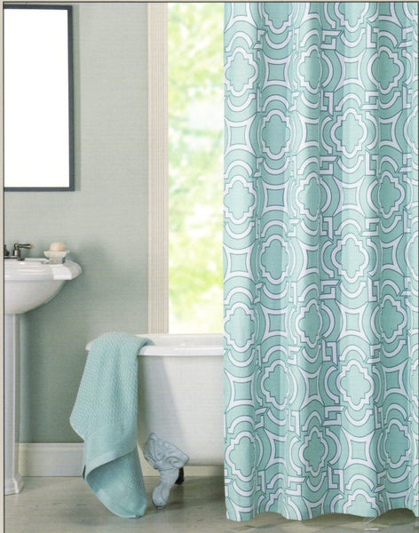 beautiful light blue bathroom with claw foot tub and light blue quatrefoil shower curtain... Trending in Bathroom Decor: Quatrefoil Shower Curtains from Bathroom Bliss by Rotator Rod