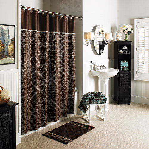 sophisticated bathroom with a dark chocolate quatrefoil shower curtain... Trending in Bathroom Decor: Quatrefoil Shower Curtains from Bathroom Bliss by Rotator Rod