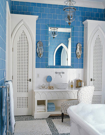 Moorish inspired eclectic blue bathroom... Trending in Bathroom Design: Blue Bathrooms from Bathroom Bliss by Rotator Rod