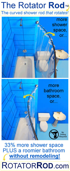 Expand Small Shower & Bathroom Space Easily with 1 Simple Upgrade: Rotator Rod, the curved shower rod that flips!