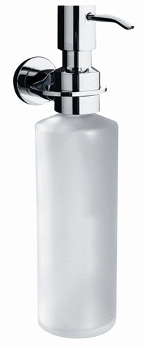 wall mounted chrome and frosted glass soap dispenser with no drilling required... 6 Best Accessories for Small Bathrooms from Bathroom Bliss by Rotator Rod