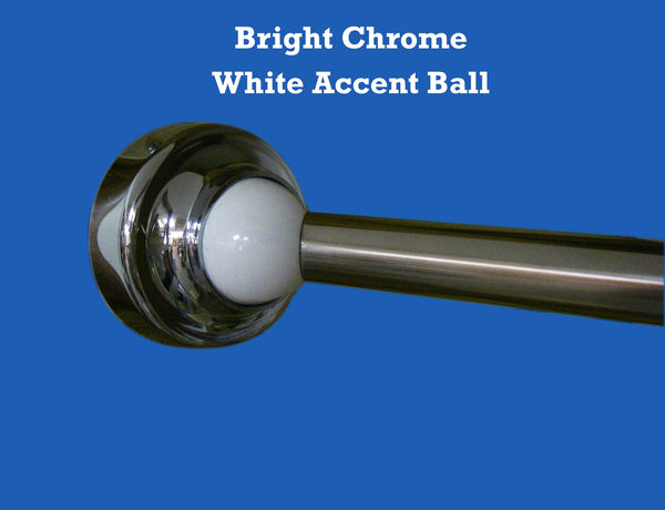 bright chrome with white accent ball... The Original, Reliable Curved Shower Rod that Rotates from Bathroom Bliss by Rotator Rod
