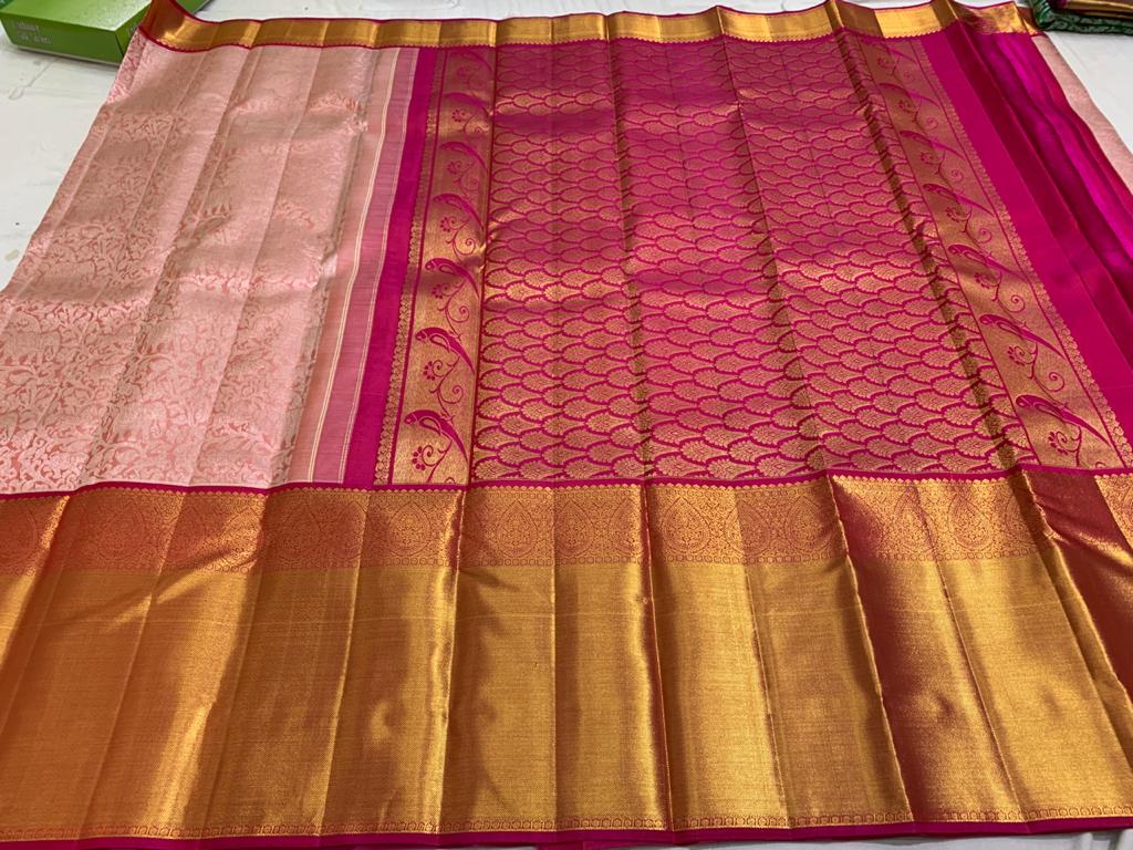 PINK EXCLUSIVE KANJEEVARAM SILK SAREE WITH MAGENTA BORDER FOR ...