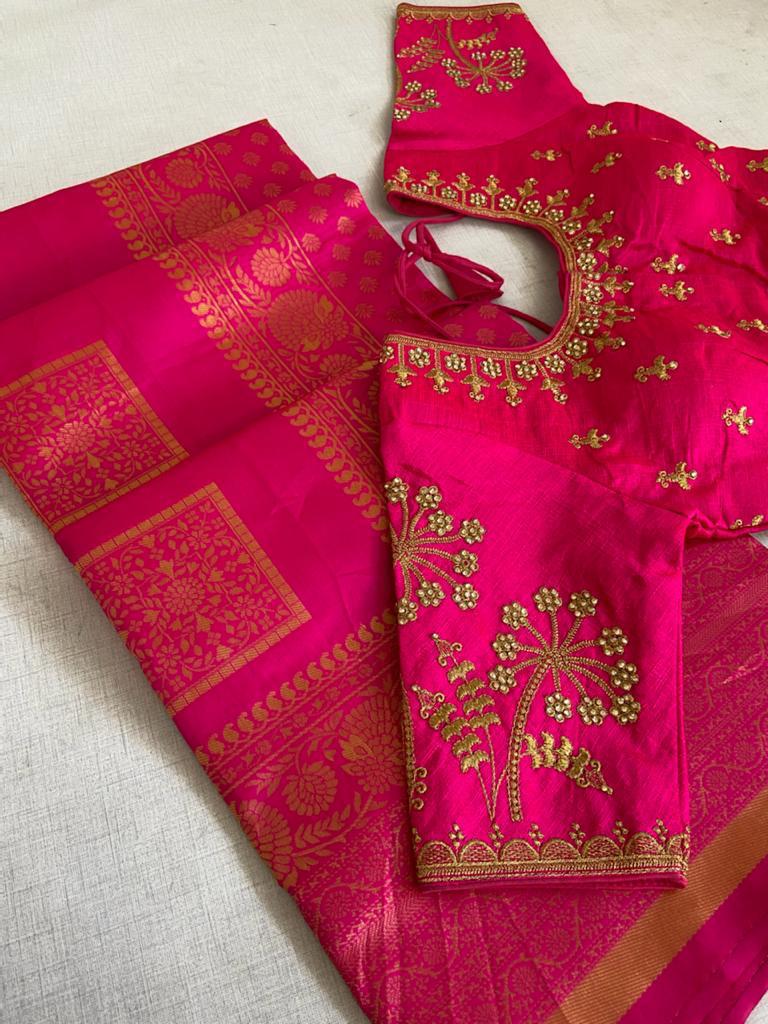 PINK BRIDAL SOFT SILK SAREE WITH DESIGNER BLOUSE-ROYALS001 – www ...