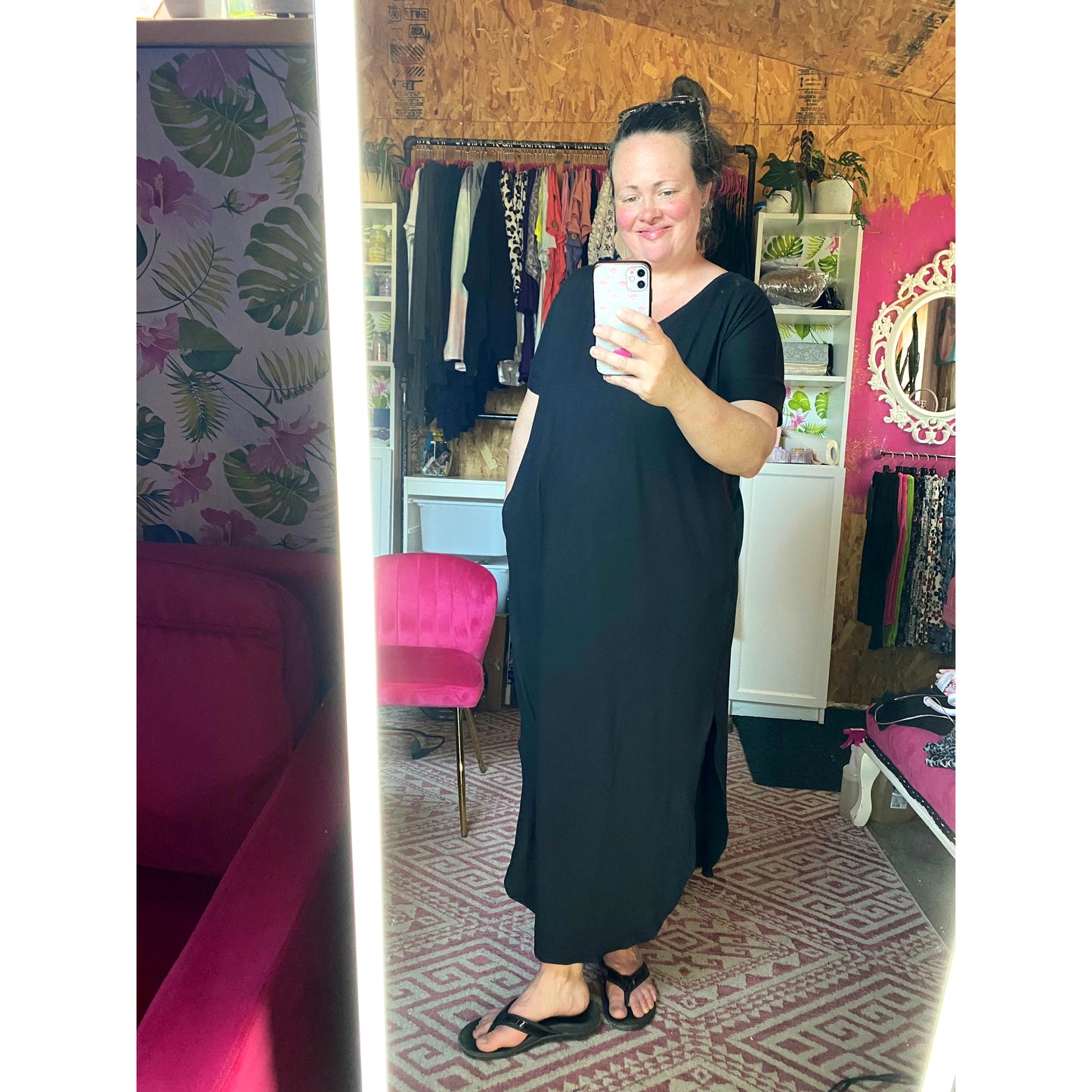 Noir Black Plus Brushed V-Neck Maxi Dress