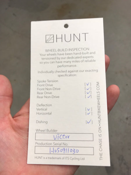Hunt wheels personalized quality control card