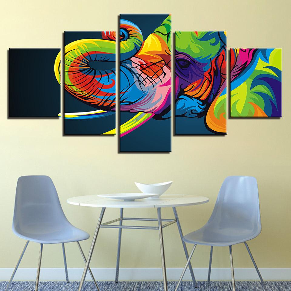 Colorful Elephant 5 Piece Hd Multi Panel Canvas Wall Art Frame Original Frame 0774