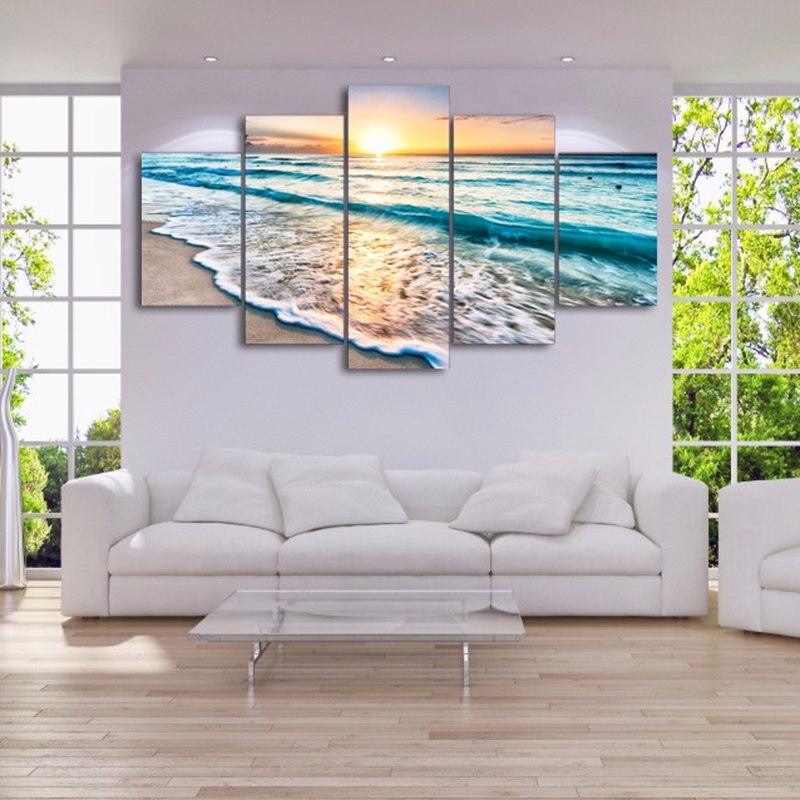 Sunset Beach 5 Piece Hd Multi Panel Canvas Wall Art Frame Original Frame