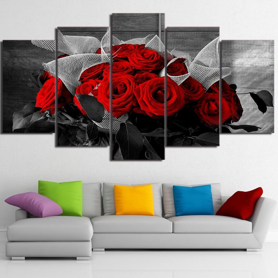 Beautiful Red Rose 5 Piece Hd Multi Panel Canvas Wall Art Frame Original Frame