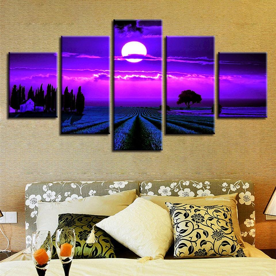 Purple Moon 5 Piece Hd Multi Panel Canvas Wall Art Frame Original Frame