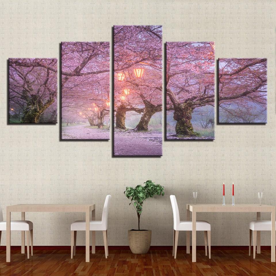 Cherry Blossom 5 Piece Hd Multi Panel Canvas Wall Art Frame Original Frame