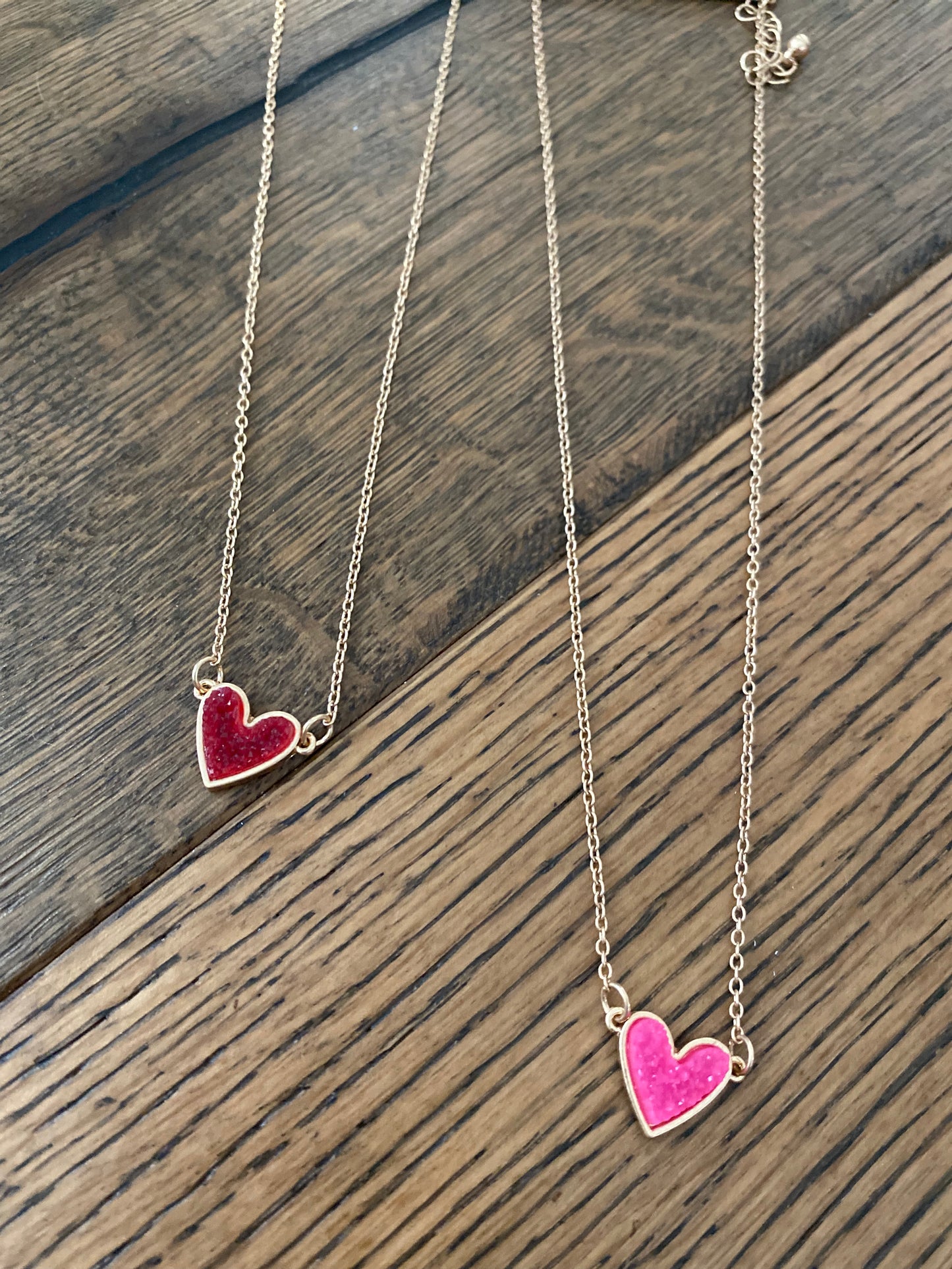 Druzy Heart Necklaces - Ruby Red