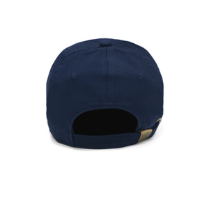 plain navy back of hat with adjustable metal buckle 