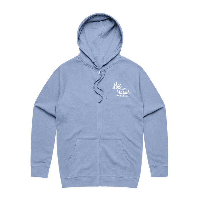 front of blue zip up with 