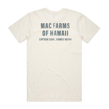 Load image into Gallery viewer, MacFarms vintage white t-shirt with burlap textured logo