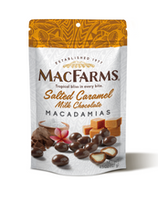 Load image into Gallery viewer, frontside of salted caramel milk chocolate macadamias- MacFarms
