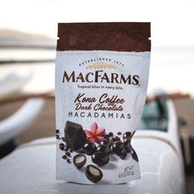 Load image into Gallery viewer, kona coffee dark chocolate macadamias on white cushion