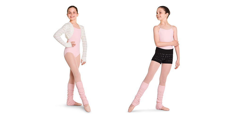 Two dancers wearing BLOCH childrens knitted warm ups