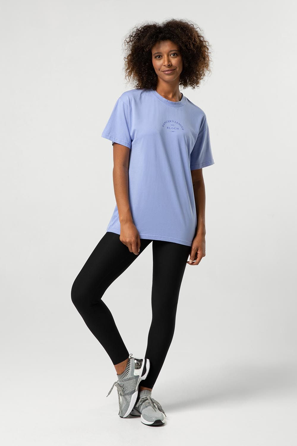 Ladies Tonal Bloch Print Oversized Tee, Blue Bell