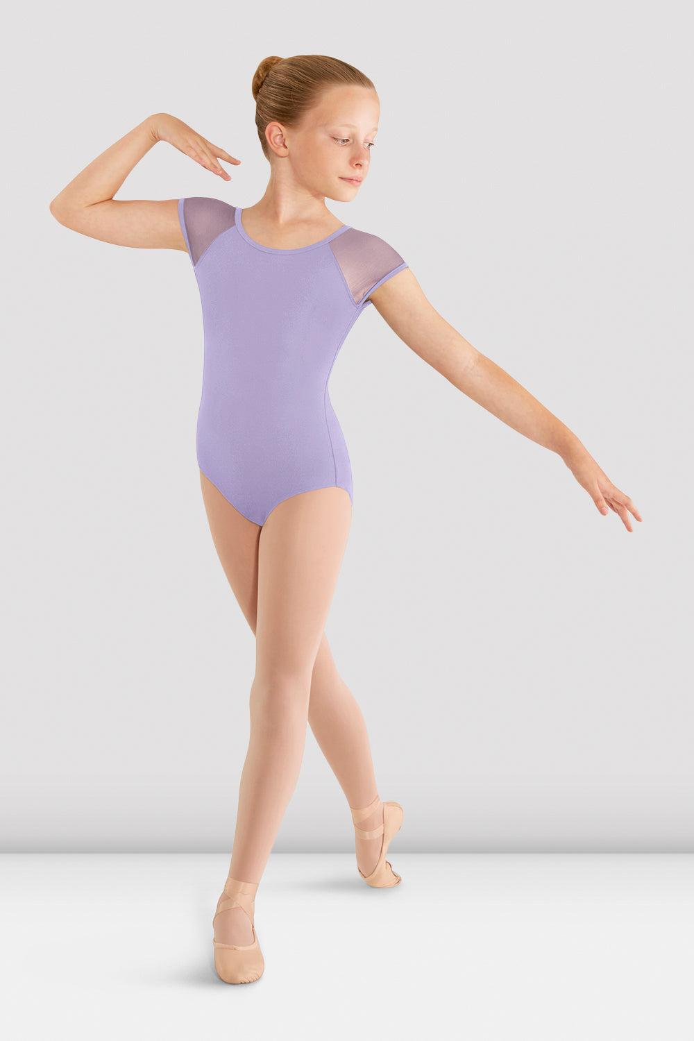 BLOCH Girls Mirella Mesh Cap Sleeve Leotard, Lilac