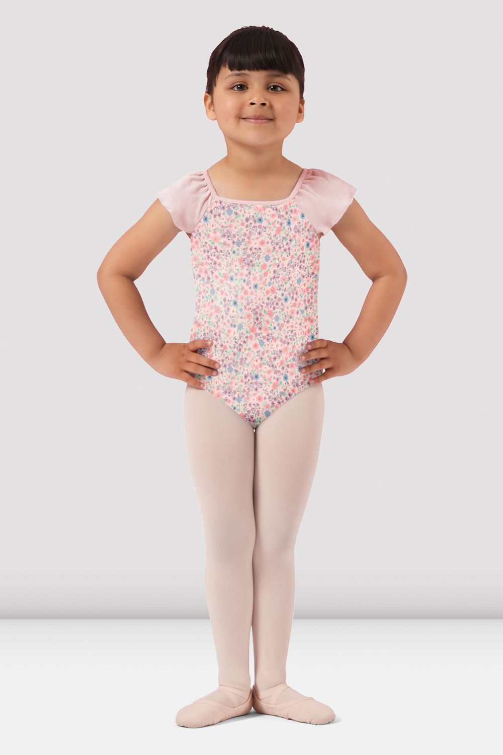 BLOCH Girls Mirella Ditsy Floral Frill Sleeve Leotard, Pink