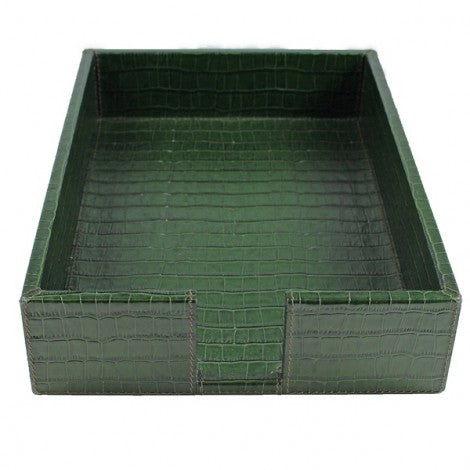 Embossed Leather Letter Tray Green